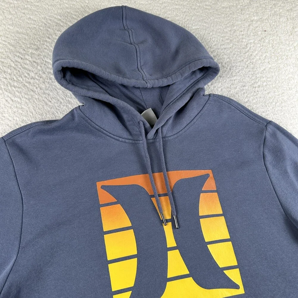 Hurley Hoodie Mens Medium Blue Fleece Pullover Sweatshirt Gradient Logo Graphic
